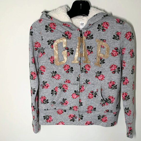 Floral GAP Logo Cozy Sherpa Fur Lined Hoodie, Girls - Picture 5 of 7